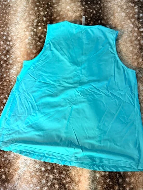 Lulu-B Sleeveless Blouse Bundle L Teal V Neck + Pink Flamingo Tropical - Picture 5 of 9